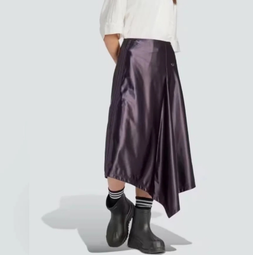 Adidas NWT Midi Asymmetrical High Rise Satin Skirt In Shiny Purple Size: 2